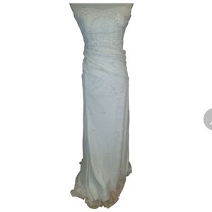 Lulus White strapless beaded wedding Dress bridal gown w train small nwot